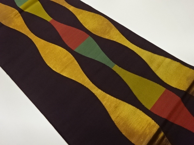 抽象曲線模様織出し全通袋帯